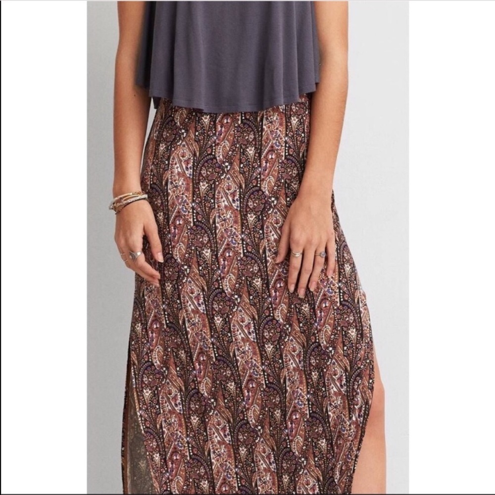 American Eagle Maxi Skirt Brown Paisley Comfortable Stretchy Soft Small - Picture 3 of 8